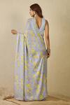 Shop_Label Nitika_Blue Satin, Georgette Floral Print Saree Set _at_Aza_Fashions