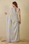 Shop_Label Nitika_Blue Satin, Georgette Scoop Neck Moon Saree With Stitched Blouse _at_Aza_Fashions