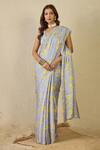 Buy_Label Nitika_Blue Satin, Georgette Scoop Neck Moon Saree With Stitched Blouse _at_Aza_Fashions