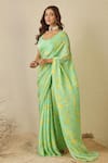 Buy_Label Nitika_Green Satin, Georgette Floral Print Saree And Blouse Set _Online_at_Aza_Fashions