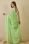 Shop_Label Nitika_Green Satin, Georgette Floral Print Saree And Blouse Set _at_Aza_Fashions