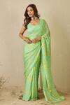 Buy_Label Nitika_Green Satin, Georgette Floral Print Saree And Blouse Set _at_Aza_Fashions