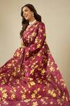 Buy_Label Nitika_Maroon Floral Print Saree With Blouse Piece _Online_at_Aza_Fashions