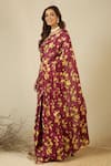 Shop_Label Nitika_Maroon Floral Print Saree With Blouse Piece _Online_at_Aza_Fashions