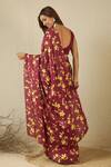 Shop_Label Nitika_Maroon Floral Print Saree With Blouse Piece _at_Aza_Fashions