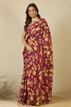 Buy_Label Nitika_Maroon Floral Print Saree With Blouse Piece _at_Aza_Fashions