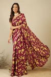 Label Nitika_Maroon Floral Print Saree With Blouse Piece _at_Aza_Fashions