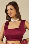 Shop_Label Nitika_Maroon Floral Print Saree With Blouse Piece 