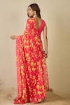 Shop_Label Nitika_Fuchsia Satin, Georgette Fuschia Floral Saree _at_Aza_Fashions