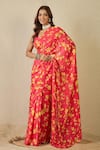 Buy_Label Nitika_Fuchsia Satin, Georgette Fuschia Floral Saree _at_Aza_Fashions