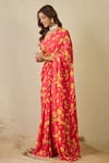 Label Nitika_Fuchsia Satin, Georgette Fuschia Floral Saree _Online_at_Aza_Fashions