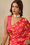 Label Nitika_Fuchsia Satin, Georgette Fuschia Floral Saree _at_Aza_Fashions