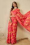 Buy_Label Nitika_Fuchsia Satin, Georgette Fuschia Floral Saree 