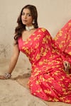 Label Nitika_Fuchsia Satin, Georgette Square Neck Saree With Stitched Blouse _at_Aza_Fashions