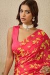 Buy_Label Nitika_Fuchsia Satin, Georgette Square Neck Saree With Stitched Blouse 