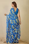 Shop_Label Nitika_Blue Satin, Georgette Royal Floral Print Saree Set _at_Aza_Fashions