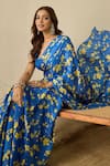 Buy_Label Nitika_Blue Satin, Georgette Royal Floral Print Saree Set 