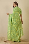 Shop_Label Nitika_Green Satin, Georgette, Cotton Emerald Striped Saree With Stitched Blouse _at_Aza_Fashions