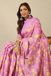 Label Nitika_Purple Satin, Georgette Floral Print Saree Set _at_Aza_Fashions