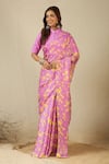 Buy_Label Nitika_Purple Satin, Georgette Floral Print Saree Set _at_Aza_Fashions