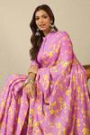 Buy_Label Nitika_Purple Satin, Georgette, Cotton Mandarin Pink Striped Saree With Stitched Blouse 