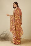 Shop_Label Nitika_Black Satin, Georgette, Cotton Round Coral Striped Saree With Stitched Blouse _at_Aza_Fashions