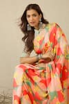 Label Nitika_Orange Satin, Georgette, Cotton Abstract Saree With Checks Print Stitched Blouse _at_Aza_Fashions