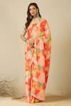 Shop_Label Nitika_Orange Satin, Georgette, Cotton Abstract Saree With Checks Print Stitched Blouse 
