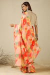 Label Nitika_Orange Satin, Georgette, Cotton Abstract Saree With Checks Print Stitched Blouse _Online_at_Aza_Fashions