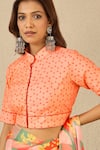 Label Nitika_Orange Satin, Georgette Collared Circle Print Saree And Stitched Blouse _Online_at_Aza_Fashions