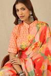 Buy_Label Nitika_Orange Satin, Georgette Collared Circle Print Saree And Stitched Blouse _Online_at_Aza_Fashions