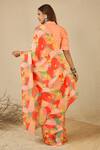 Shop_Label Nitika_Orange Satin, Georgette Collared Circle Print Saree And Stitched Blouse _at_Aza_Fashions