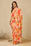 Buy_Label Nitika_Orange Satin, Georgette Collared Circle Print Saree And Stitched Blouse 