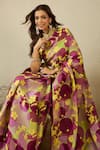 Shop_Label Nitika_Purple Satin, Georgette Floral Print Saree And Blouse _Online_at_Aza_Fashions
