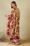 Shop_Label Nitika_Purple Satin, Georgette Floral Print Saree And Blouse _at_Aza_Fashions