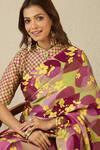 Buy_Label Nitika_Purple Satin, Georgette, Plum Abstract Saree With Checks Print Stitched Blouse _Online_at_Aza_Fashions