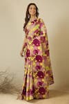 Buy_Label Nitika_Purple Satin, Georgette, Plum Abstract Saree With Checks Print Stitched Blouse _at_Aza_Fashions