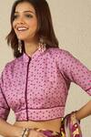 Buy_Label Nitika_Purple Satin, Georgette, Cotton Round Neck Floral Print Saree And Blouse _Online_at_Aza_Fashions