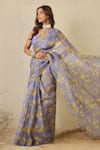Buy_Label Nitika_Lavender Silk Organza, Chanderi Round Moon Blue Saree With Stitched Blouse _at_Aza_Fashions