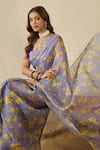 Label Nitika_Lavender Silk Organza, Chanderi Round Moon Blue Saree With Stitched Blouse _at_Aza_Fashions