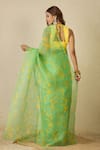 Shop_Label Nitika_Green Silk Organza, Chanderi Floral Print Saree With Unstitched Blouse _at_Aza_Fashions
