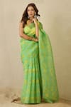 Buy_Label Nitika_Green Silk Organza, Chanderi Floral Print Saree With Unstitched Blouse _at_Aza_Fashions
