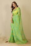 Shop_Label Nitika_Green Silk Organza, Chanderi Floral Print Saree With Unstitched Blouse _Online_at_Aza_Fashions