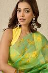 Buy_Label Nitika_Green Silk Organza, Chanderi Sweetheart Teal Saree With Yellow Stitched Blouse _Online_at_Aza_Fashions