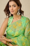 Buy_Label Nitika_Green Silk Organza, Chanderi Floral Print Saree With Blouse Piece _Online_at_Aza_Fashions