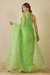 Shop_Label Nitika_Green Silk Organza, Chanderi Floral Print Saree With Blouse Piece _at_Aza_Fashions