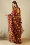 Label Nitika_Maroon Silk Organza, Chanderi Floral Print Saree And Blouse _Online_at_Aza_Fashions