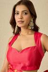 Label Nitika_Fuchsia Silk Organza, Chanderi Round Neck Saree With Stitched Blouse _Online_at_Aza_Fashions