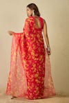 Shop_Label Nitika_Fuchsia Silk Organza, Chanderi Round Neck Saree With Stitched Blouse _at_Aza_Fashions