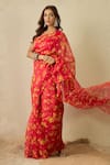 Buy_Label Nitika_Fuchsia Silk Organza, Chanderi Round Neck Saree With Stitched Blouse _at_Aza_Fashions